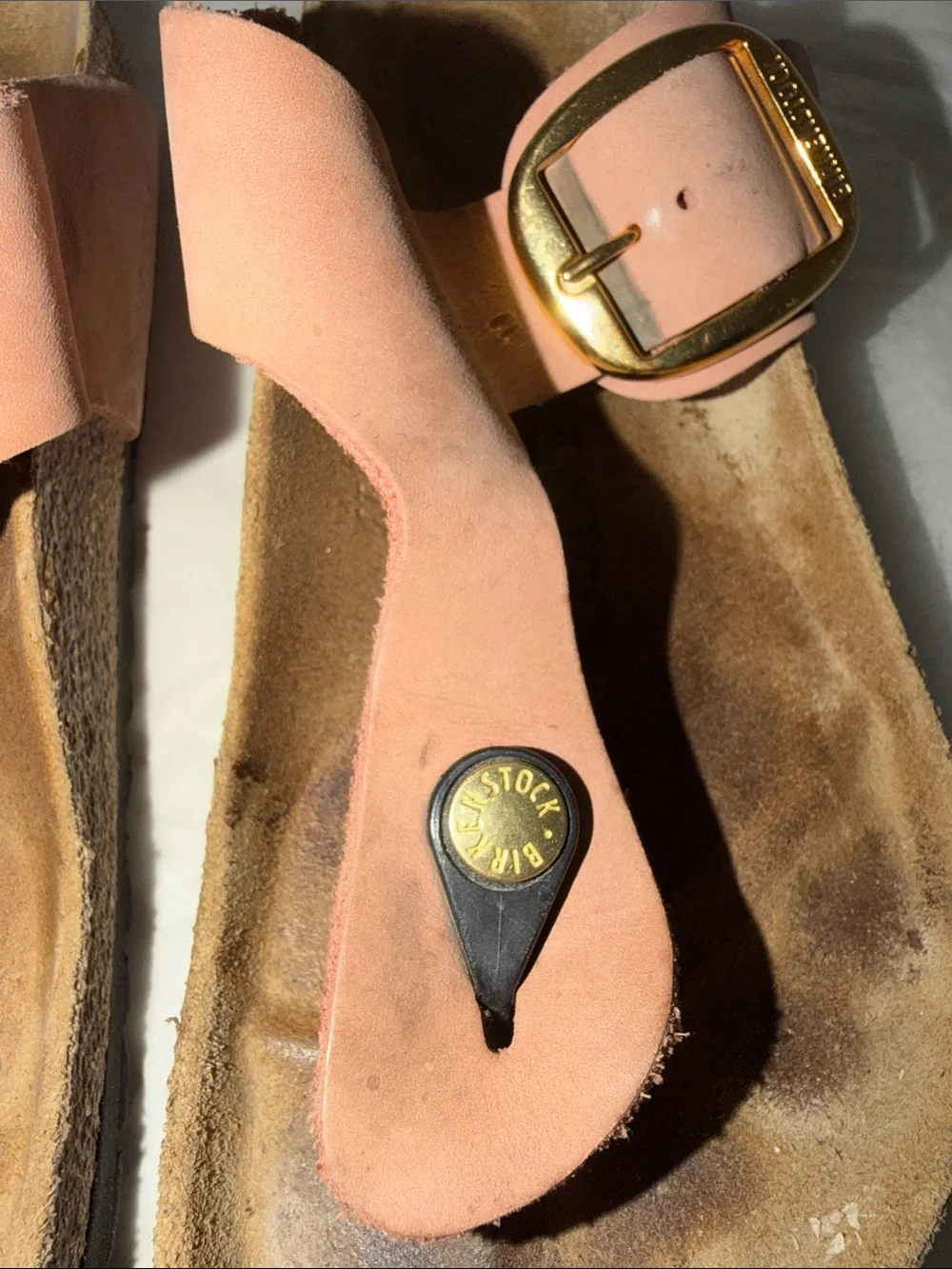 Women's Pink Toe-Post Cork Footbed Sandals with Gold Buckles size 38